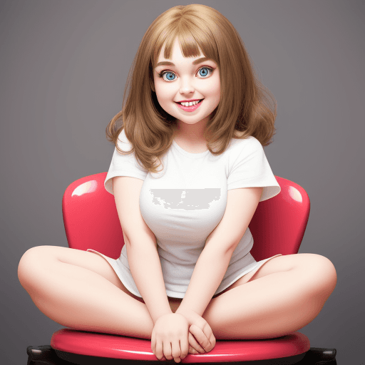 AI generated: Cartoon girl smiling, cute, big beautiful eyes,fully seated, friendly smile,