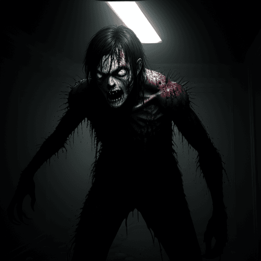 AI generated: The zombie emerging from a dark room, zombie virus stage four, volumetric lighting, real life, highl...
