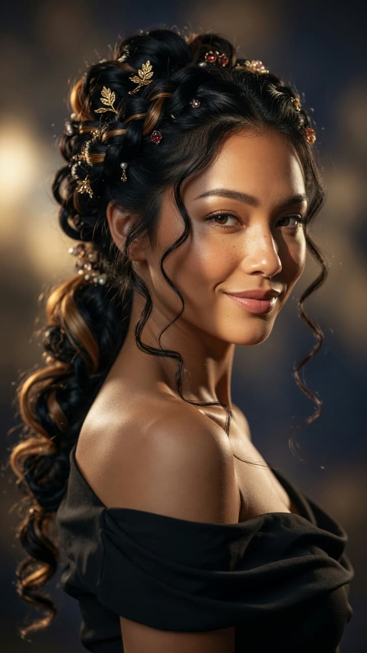 AI generated: Ultra-realistic fashion portrait of a breathtakingly beautiful young woman with a healthy golden tan...