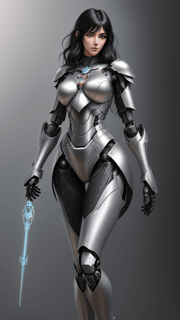 AI generated: Beautiful tall woman with robotic armor with super realistic and well detailed black hair <lora:more...