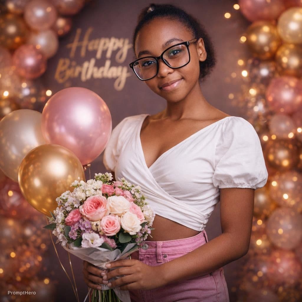 AI generated: Portrait studio anniversaire ultra réaliste, qualité photographie haut de gamme, éclairage studio do...