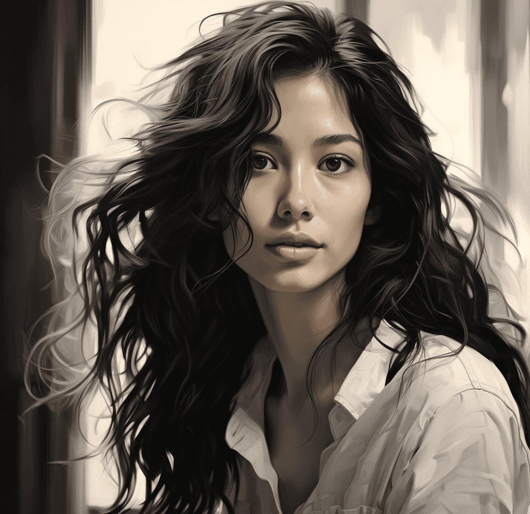 AI generated: a woman posing in black and white, in the style of portraits with soft lighting, janice sung, john m...