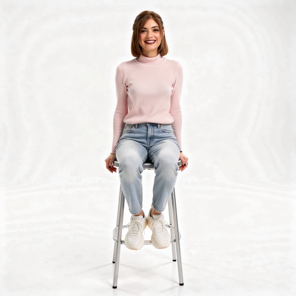 AI generated: A highly detailed, photorealistic, cinematic high-angle full-body studio shot of a cute and stylish ...