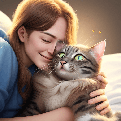 AI generated: https://ibb.co/bJg55bF Realistic photo of cat with his owner, pure love, cute style