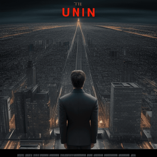AI generated: the cover of a movie called UNION with a very modern and very large city in the background