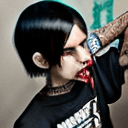 AI generated: delinquent street punk in emo style clothes holding up the middle finger, looking at viewer, 1boy, b...