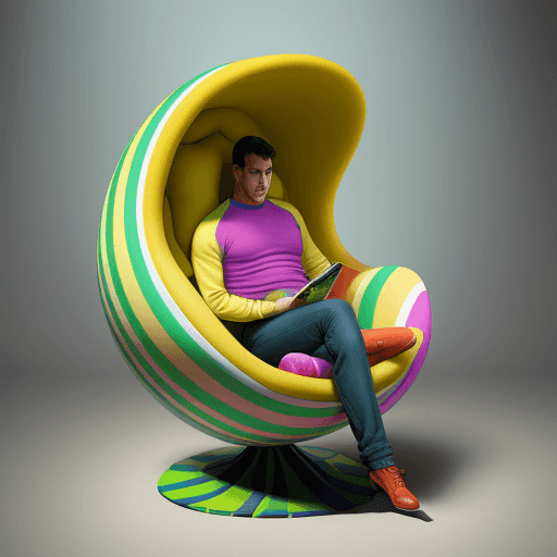 AI generated: Product photography, a colorful egg chair with hulk striped on it, in the style of esteban vicente, ...