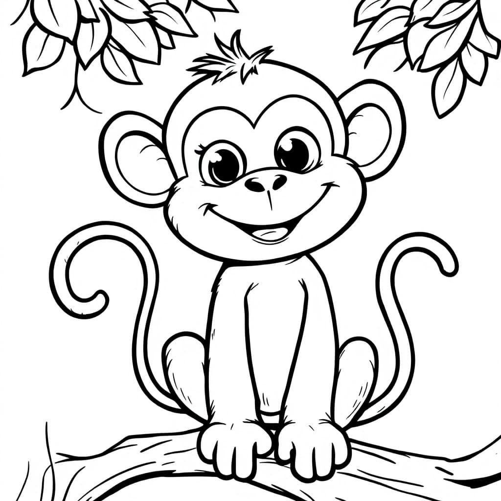 AI generated: A cute, cartoon-style monkey designed for a children's coloring book. The monkey has a friendly, hap...