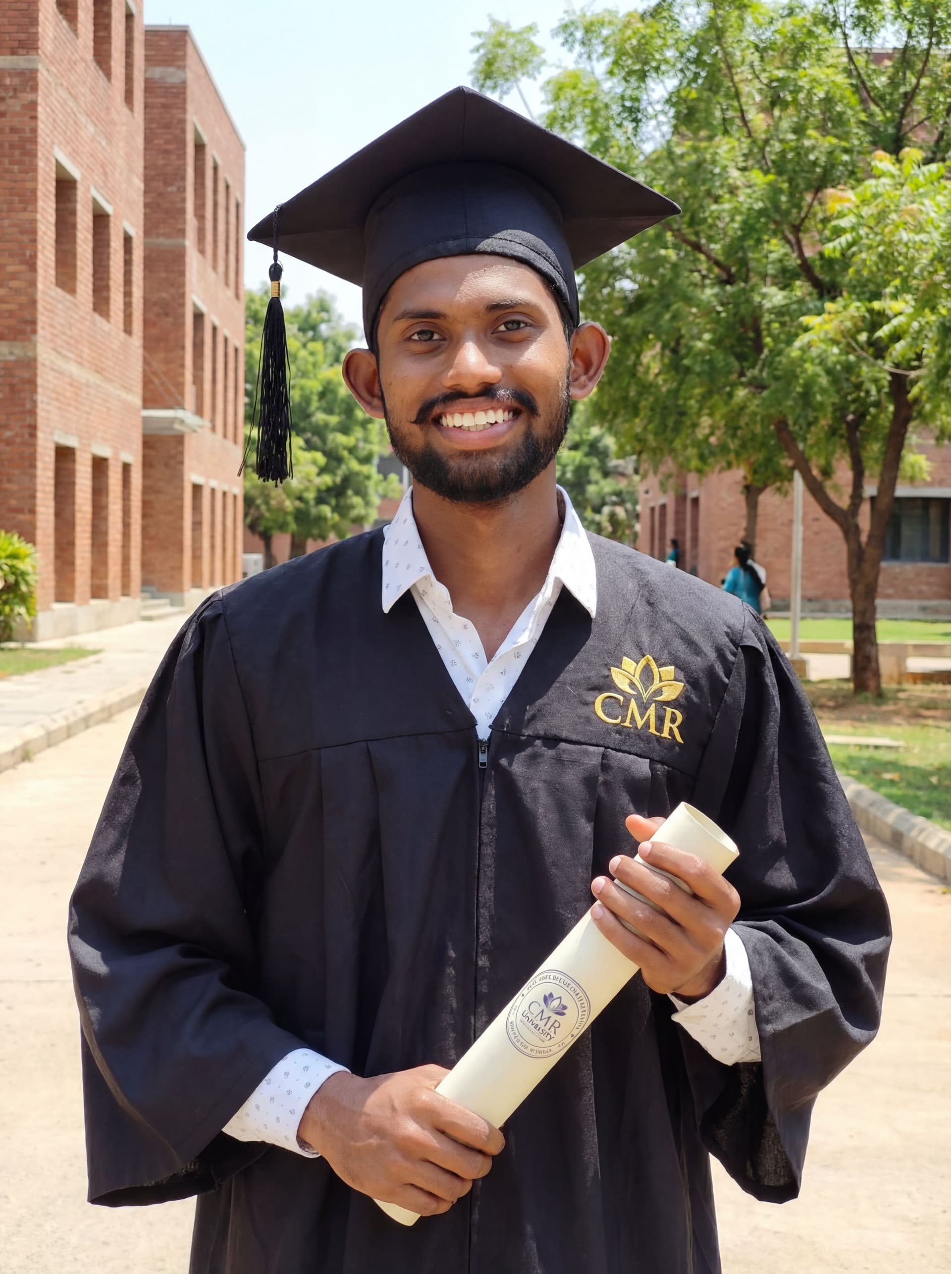 AI generated: Create your Graduation image using a Prompt Cmr logo should be Visible ,graduation attritre ,graduat...