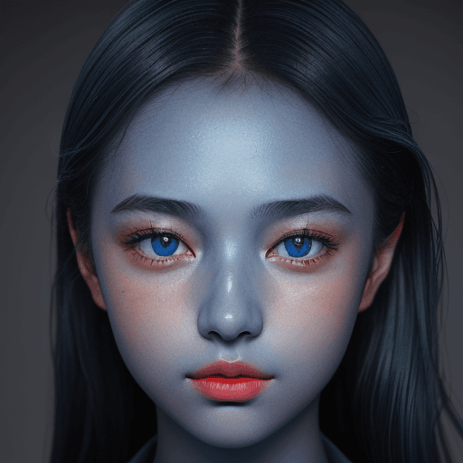 AI generated: portrait of Young girl in business dark blue suit, gray gradient background, photo,Leica 50mm, best ...