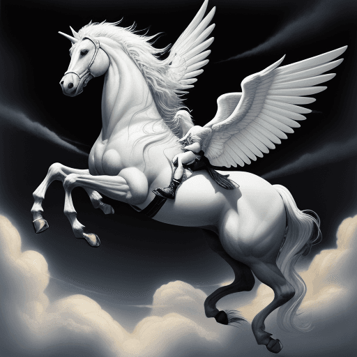 AI generated: Enchanting tshirt design, Pegasus, galloping with clouds, hd, 16lk, by Alex Ross, ethereal cloud-sha...