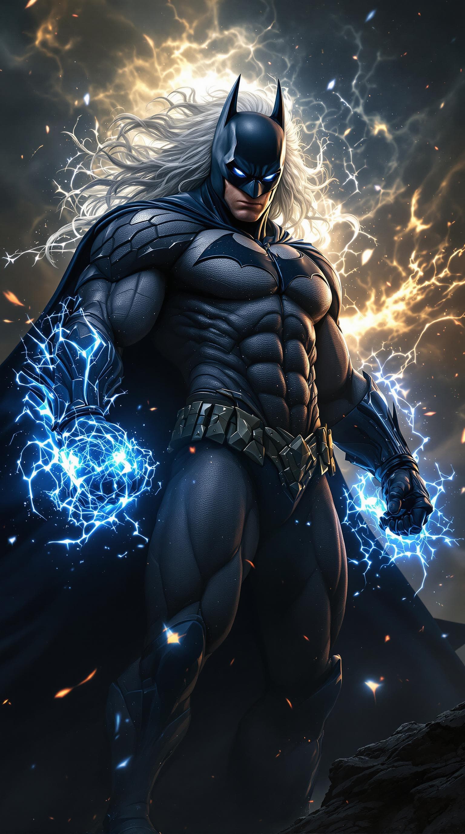 AI generated: "A fusion of Batman and Zeus, ultra-realistic, cinematic lighting, muscular physique, dramatic backg...