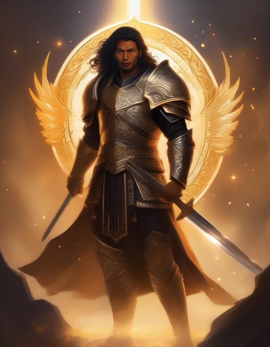 AI generated: Gavriel is a noble and valiant aasimar paladin, blessed with divine powers and a radiant aura that s...