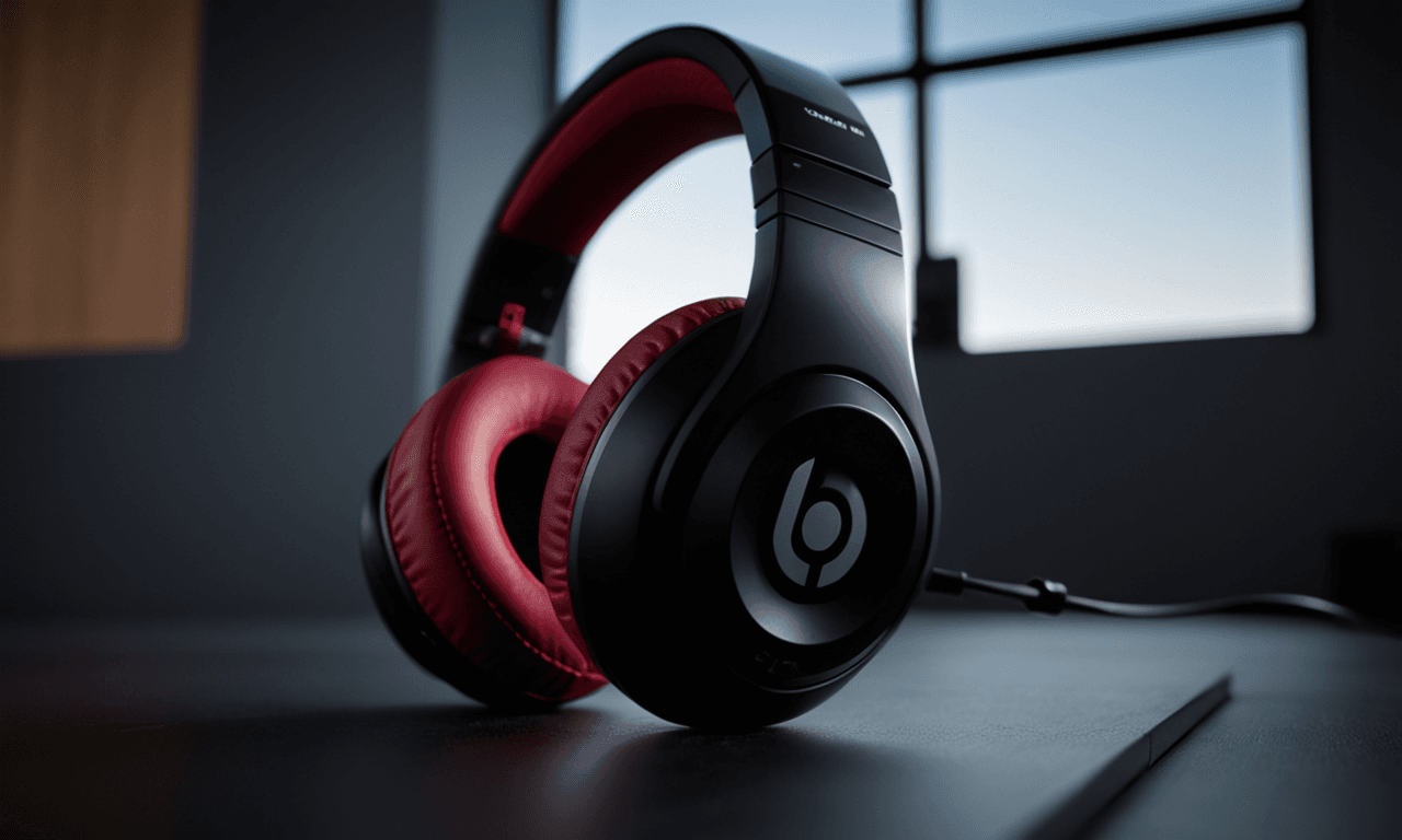 AI generated: Product photography, concept design, product design, Beats by Dre headphones,  strong light and shad...