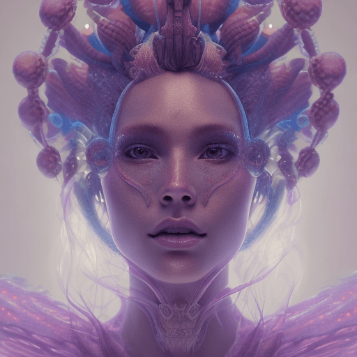 AI generated: Goddess close-up portrait ribcagel. jellyfish phoenix head, nautilus, orchid, skull, betta fish, bio...