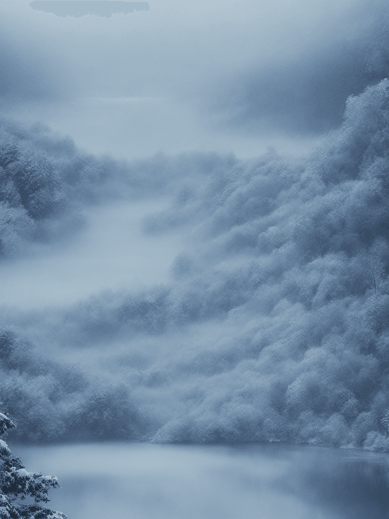 AI generated: winter landscape, blue color, Bokeh, the waterfall, fog over the lake, insanely detailed and intrica...