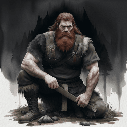 AI generated: Watercolor style, Stoick, age 50, is a great, shaggy mountain of a man, whose conquests have become ...