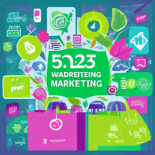 AI generated: Create a vibrant digital illustration showing five key trends in digital marketing for 2024. The ima...