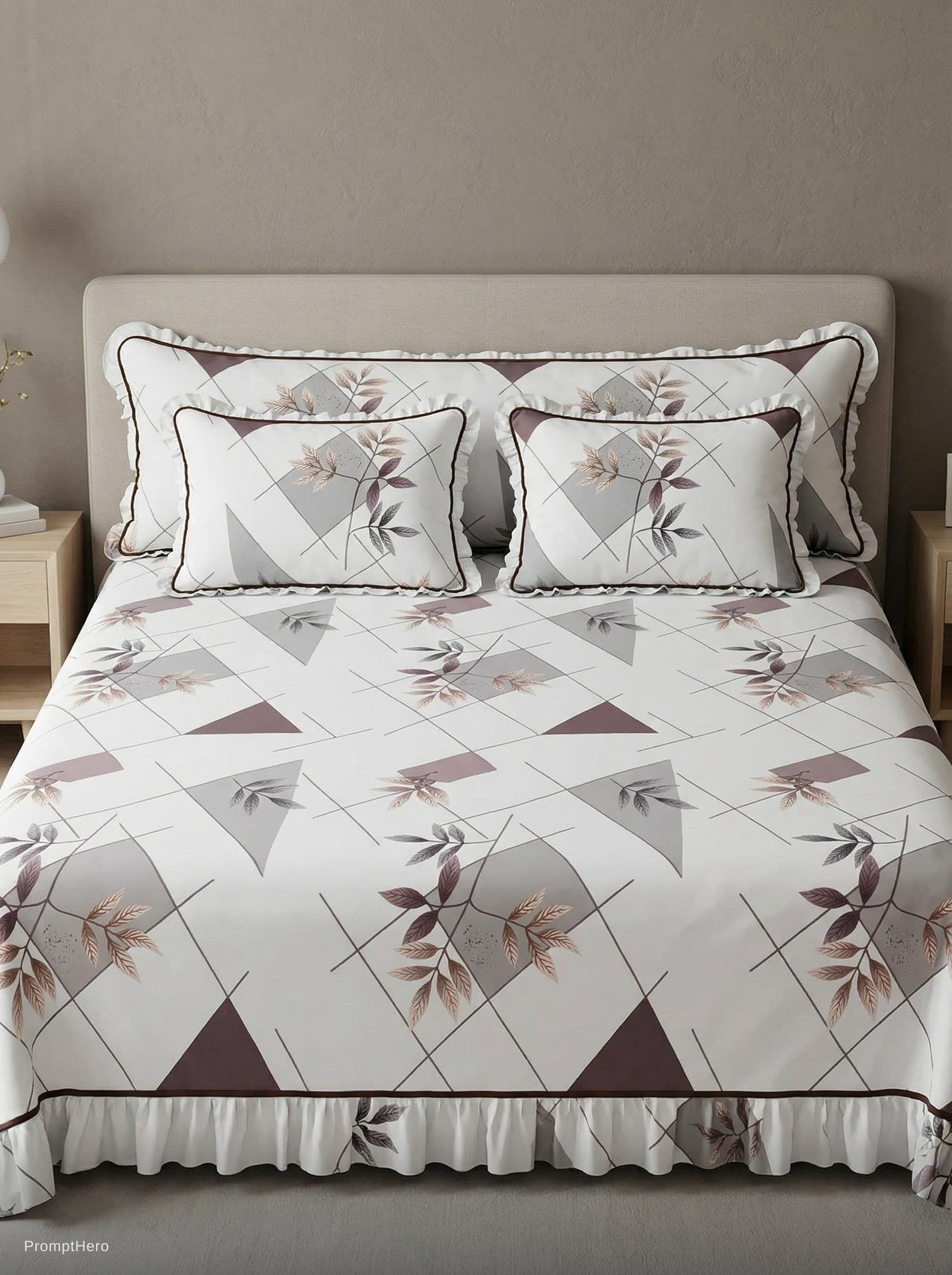 AI generated: A premium e-commerce catalog photo of a king-size bed (180x200 cm), perfectly centered, front-facing...