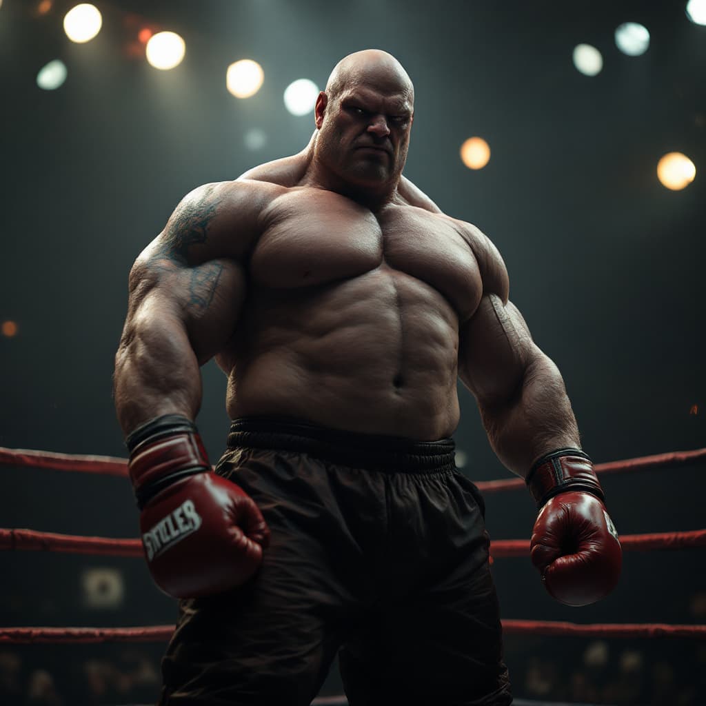 AI generated: Cinematic photo, full body cinematic photo of an extremely large casual bodybuilder standing in the ...