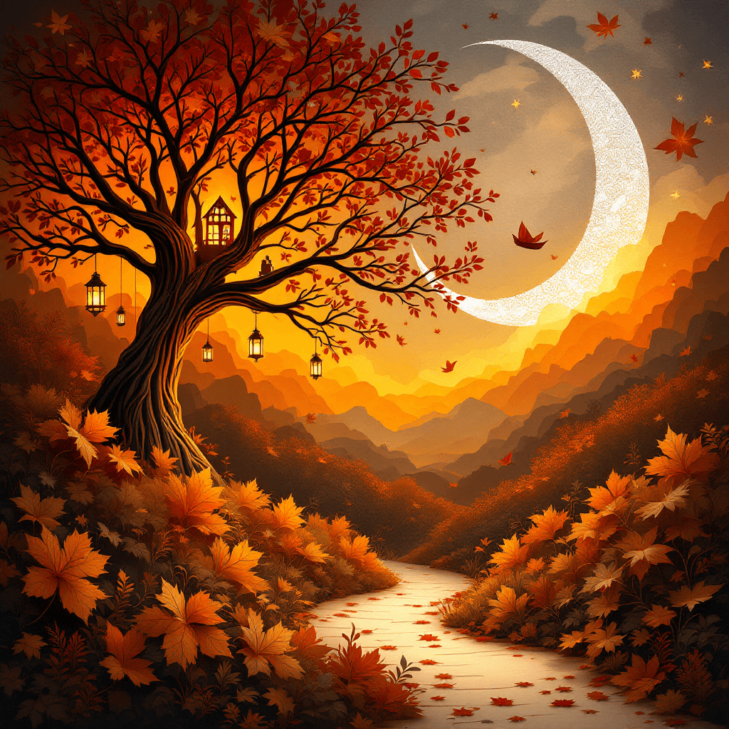 AI generated: A dreamlike autumn forest unfolds in layers of delicately cut paper. The foreground shows crisp, ove...
