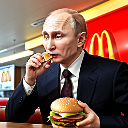 AI generated: Vladimir Putin eats hamburger in McDonalds