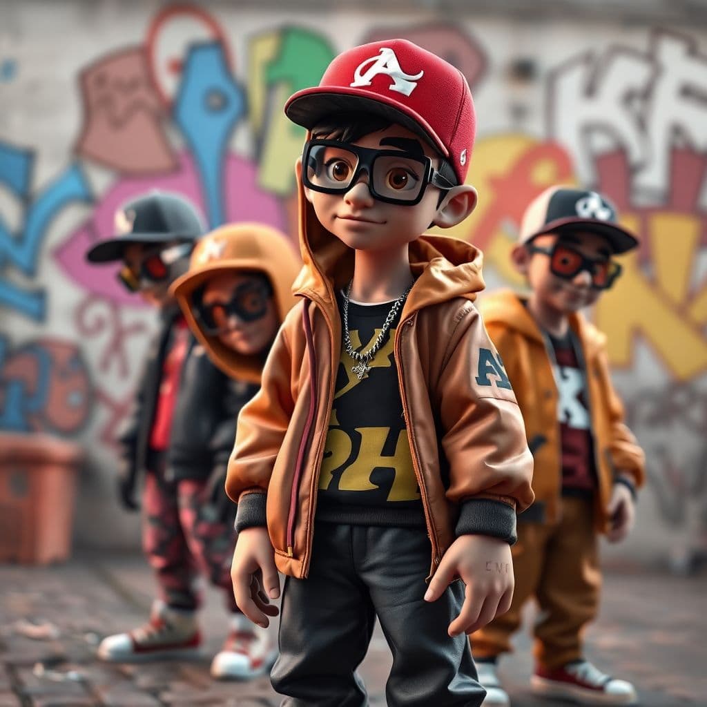 AI generated: hip hop graffiti pixar style characters,  full body, 4k, hyper realistic, focused, extreme details, ...
