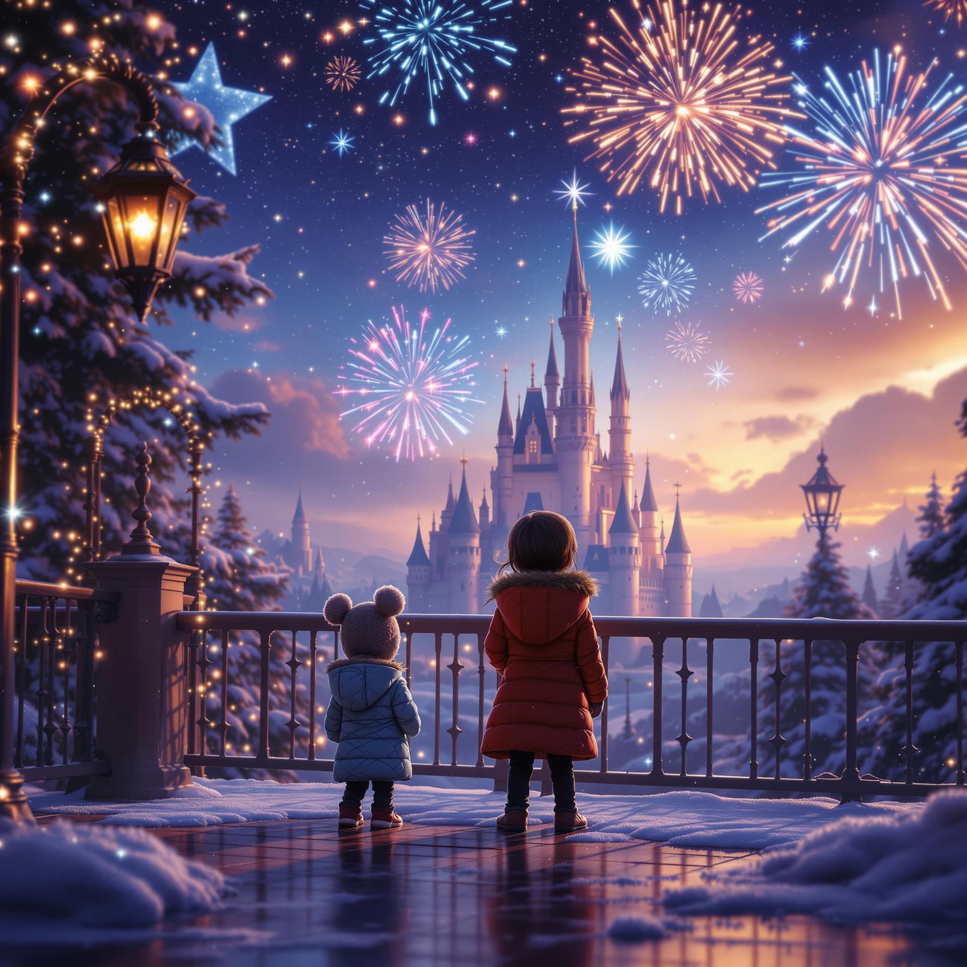 AI generated: Waiting for a New Year's miracle, an epic poster-style photograph inspired by the Disney universe, r...