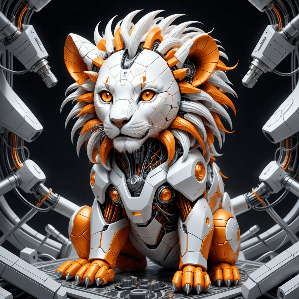 AI generated: cyber lion baby, highly detailed mattepainting in a microscopic surface, style of grid electron micr...