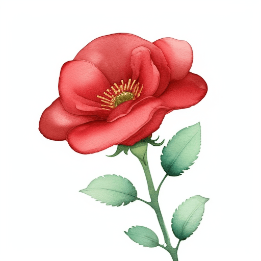 AI generated: illustration. Single red wild flower on a white background, simple, watercolour, hand drawing, --ar ...