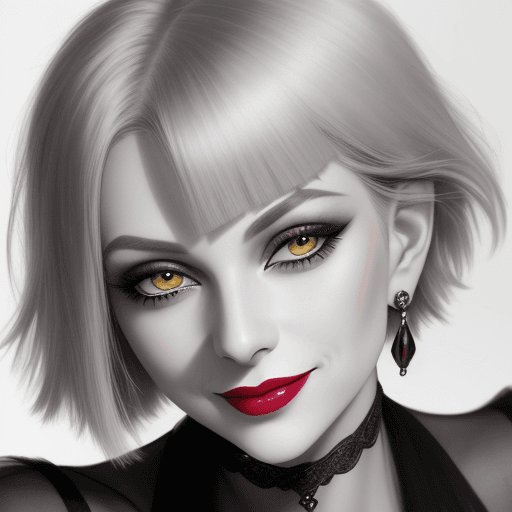 AI generated: Old headshot photo from 1920 of an elegant woman, short grey hair, slim, skinny, colorful Make-up, l...