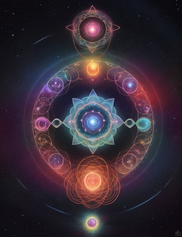 AI generated: envision the seven chakras as radiant, interconnected energy centers suspended in the universe. Each...