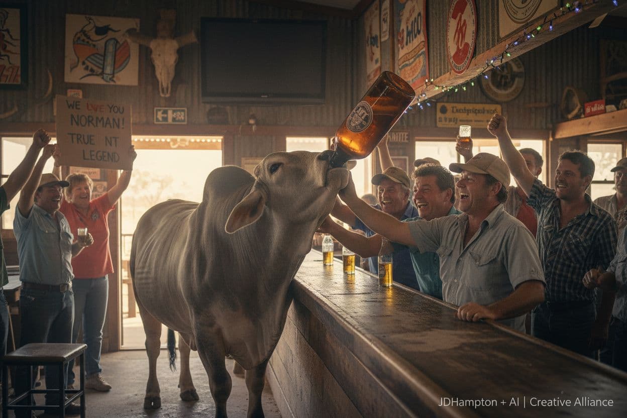 AI generated: Realistic Photography, best wildlife photographer in the world at Humpty Doo Hotel.  A TRUE story, o...