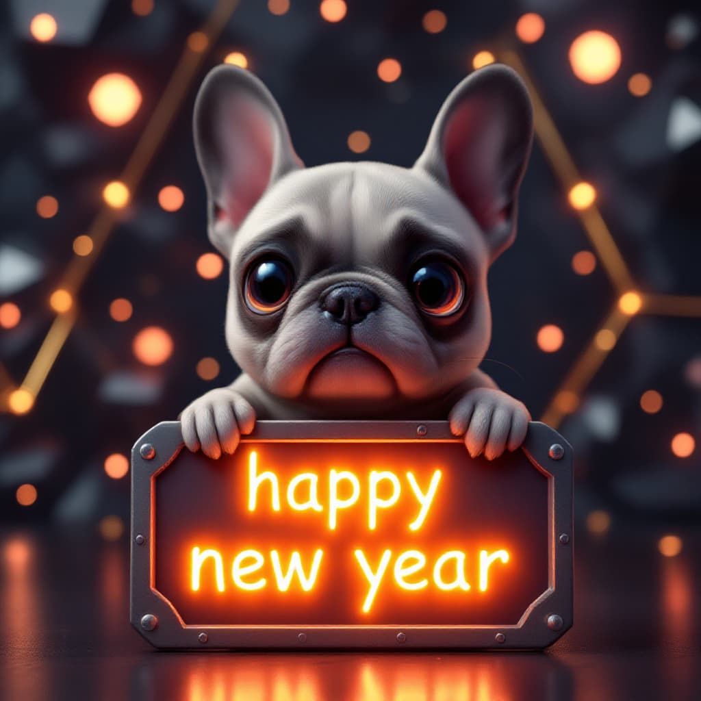 AI generated: 3d Image Pixar Style, Cute french bulldog puppy with huge eyes, sad eyes, holding a Flat lay mockup ...
