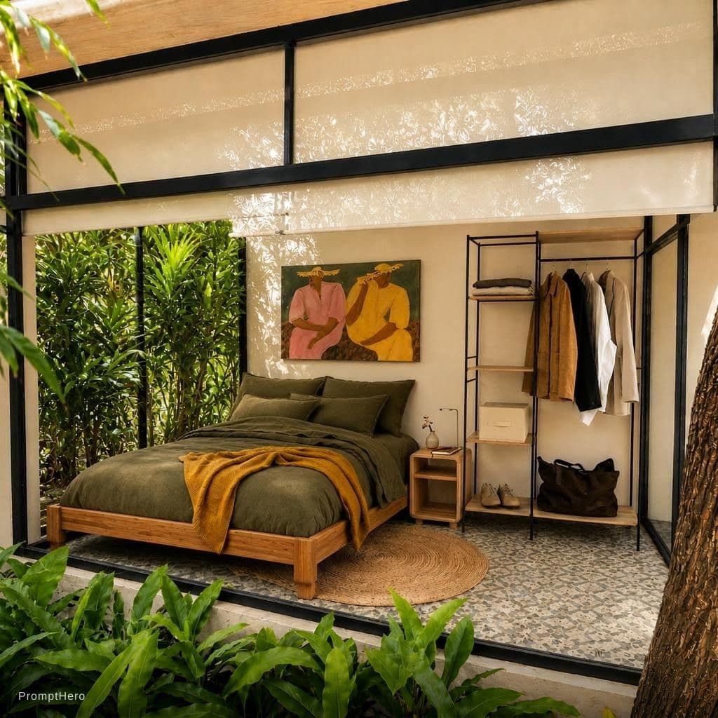 AI generated: Add a cute bedside table that matches the style and space of this image