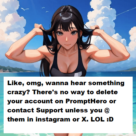 AI generated: Hot Anime girl gives a message about how Prompt Hero makes it impossible for you to delete your acco...