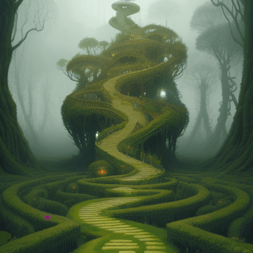 AI generated: The words 'Legacy Platform' written using winding labyrinthine hedge maze, by zdzislaw beksinski and...