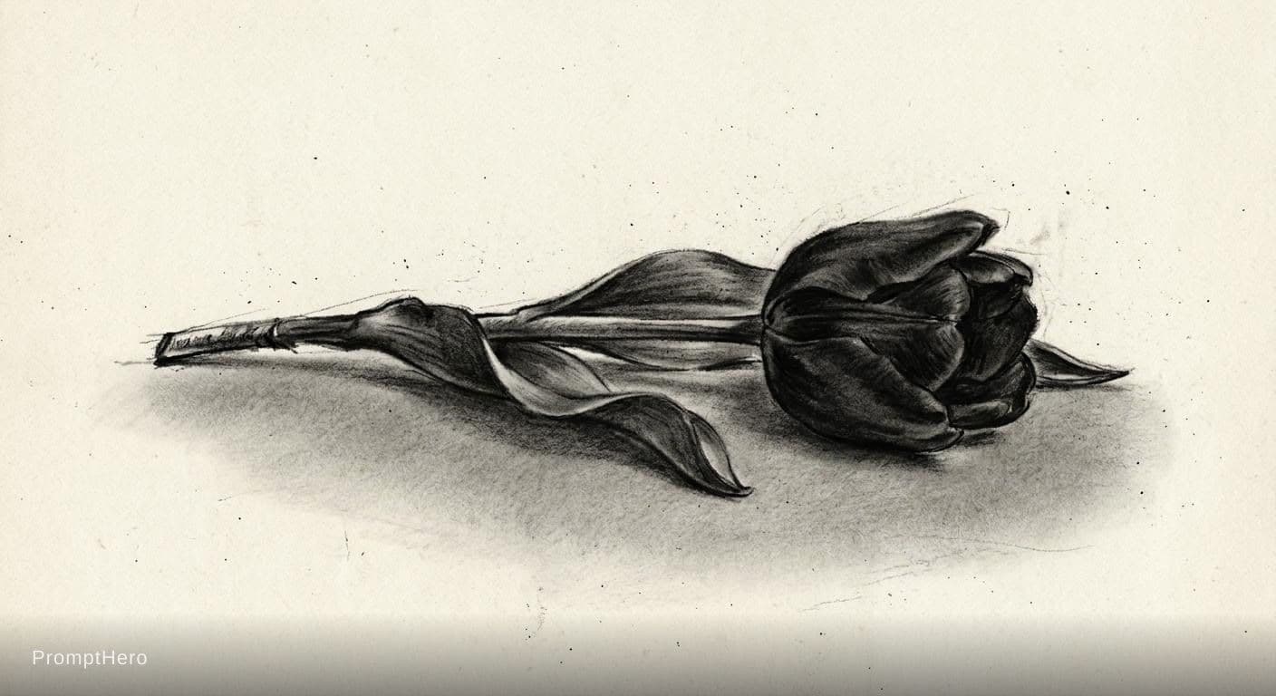 AI generated: Black and white tulip laing on a clean ground made with charcoal 