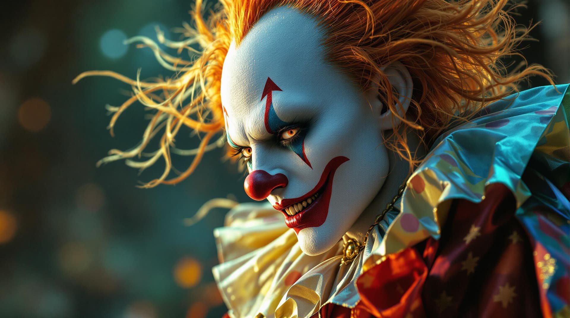 AI generated:  A grand fiction close-up scene in a horror movie poster style, featuring a right-side view of an ha...