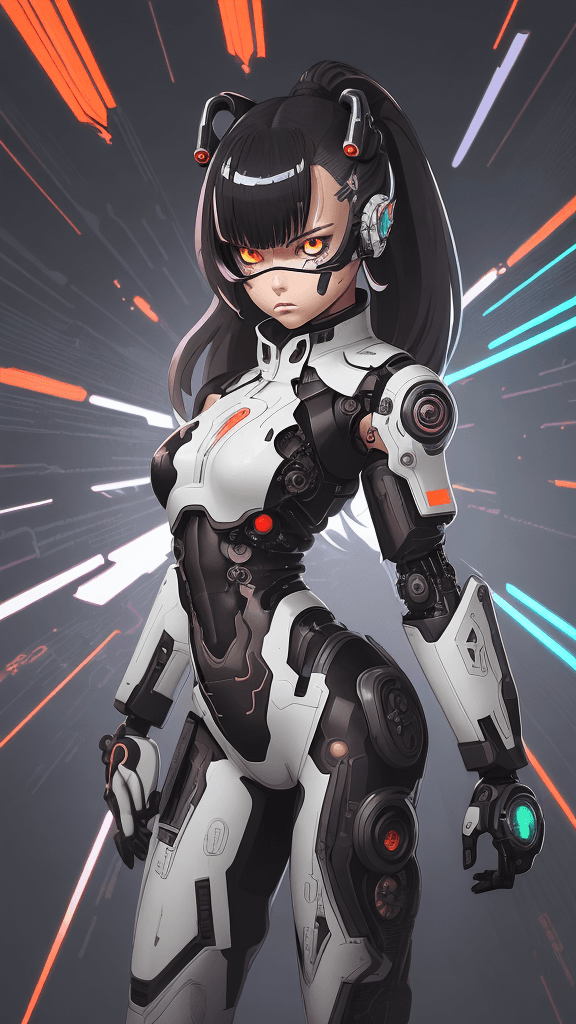 AI generated: in a neutral background portrait of little ((((Cyborg/army/female)))):4.4, shooting a ((((weapon))):...