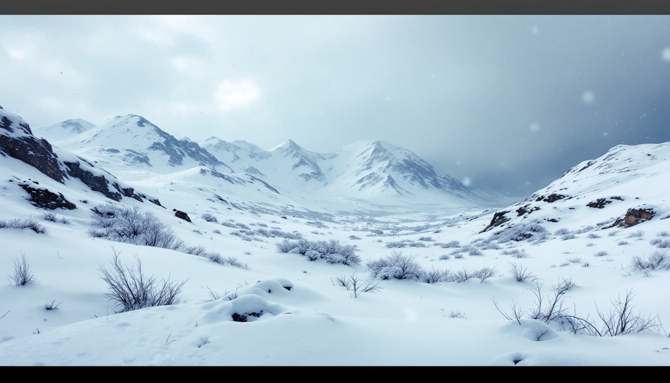 AI generated: The surroundings are covered in a pristine blanket of white, where snowflakes gently fall from the g...