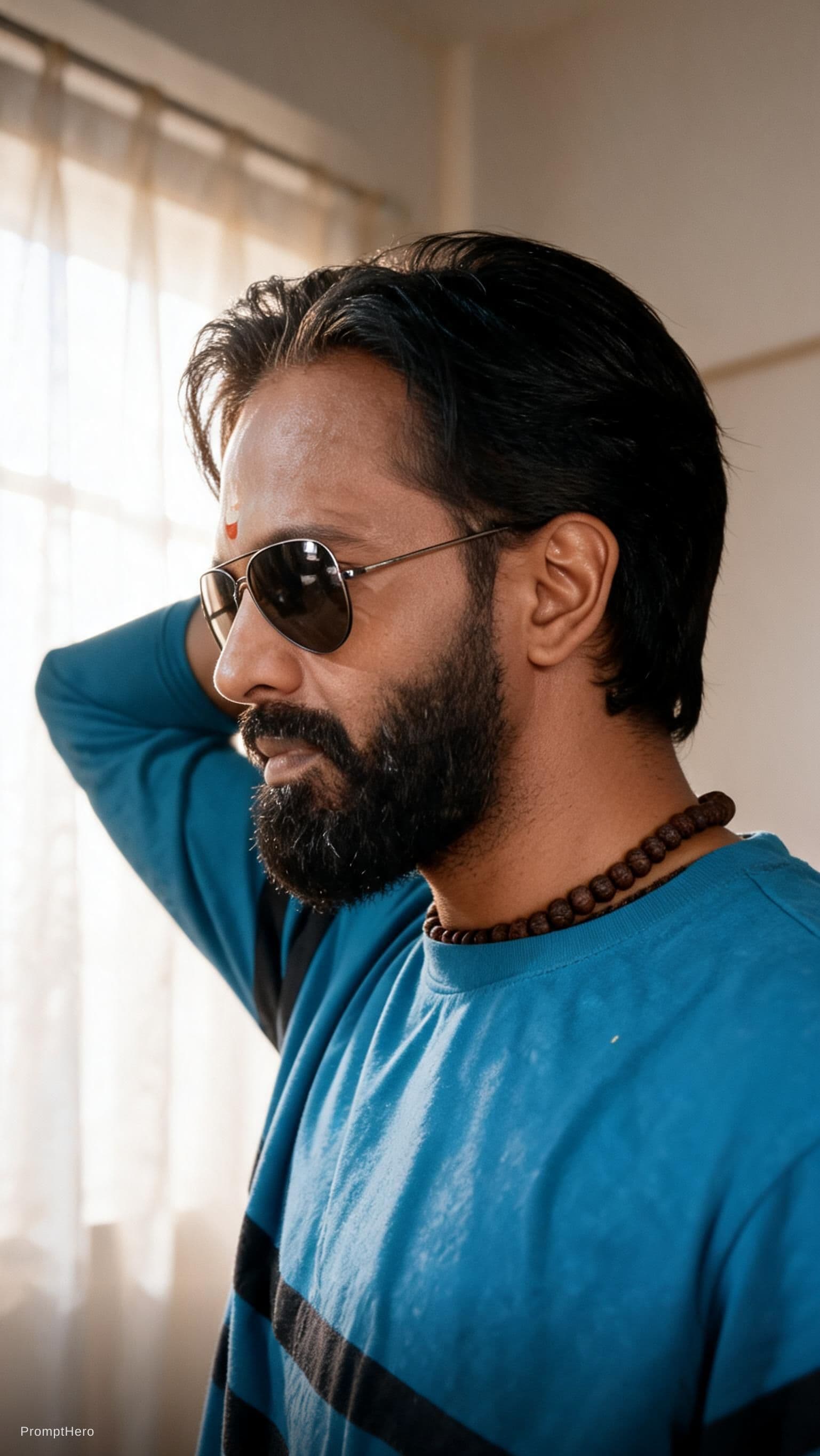 AI generated: Generate this image with same to same face in cinematic way side look like Hindi Bollywood hero 