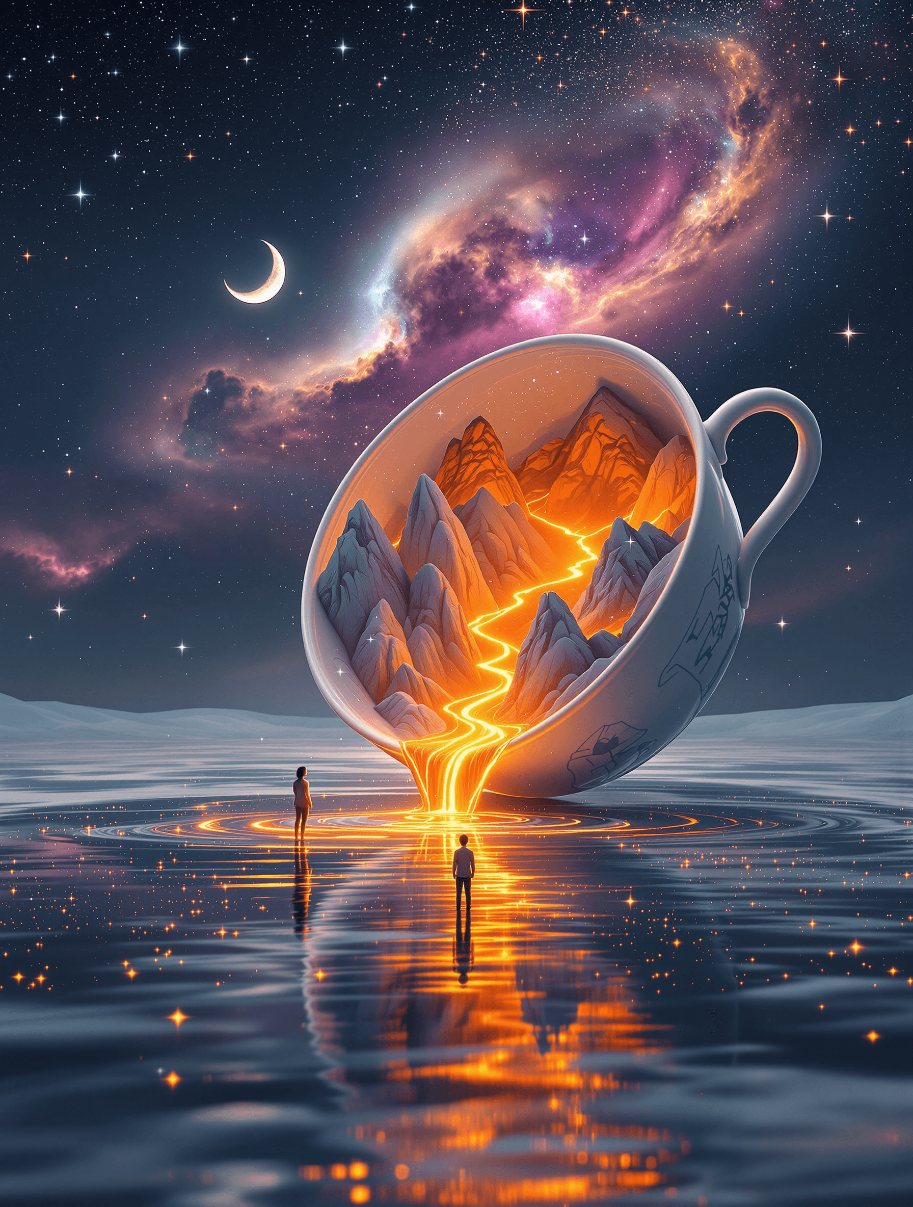AI generated: A **surreal, highly detailed concept artwork** of a **miniature mountain landscape contained within ...