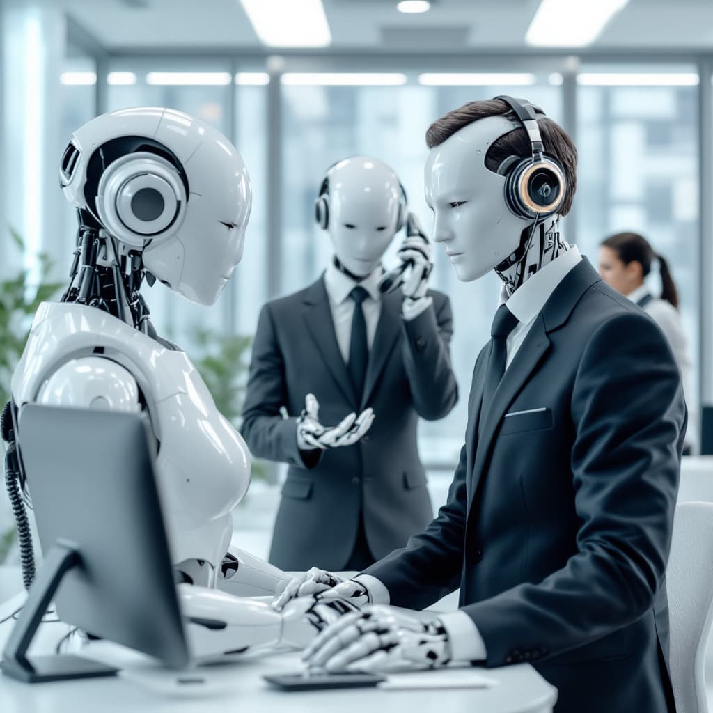 AI generated: A futuristic image of a world in which AI robots and humans live and work side by side. The AI robot...