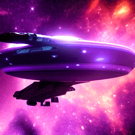 AI generated: Photo of a ultra realistic space ship in deep space. Background has distant stars and galaxies and g...
