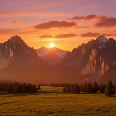 AI generated video: A beautiful sunset to mountain 