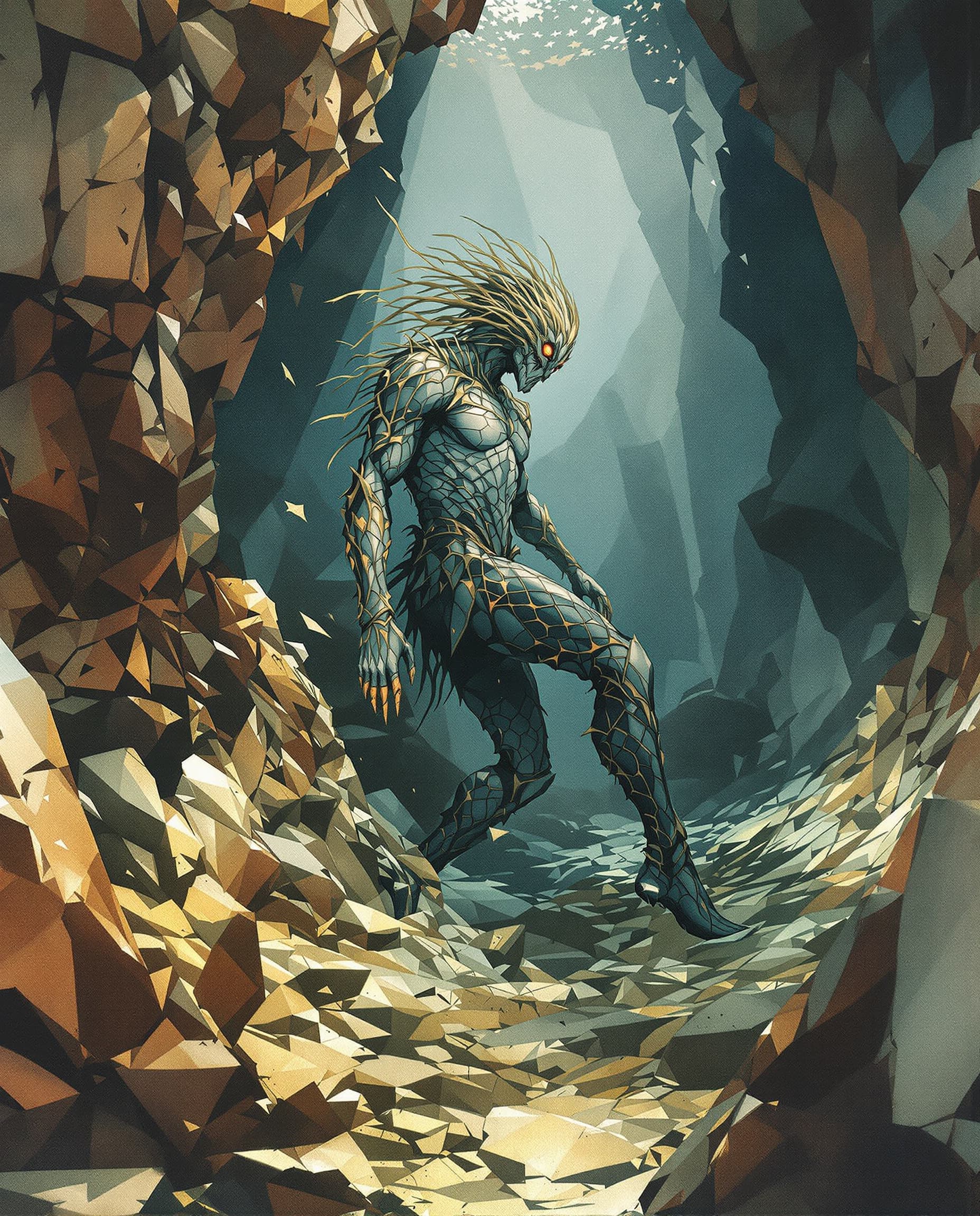 AI generated: Image is a cinematic, moody watercolor ink wash illustration featuring, underwater, verdigris, The o...