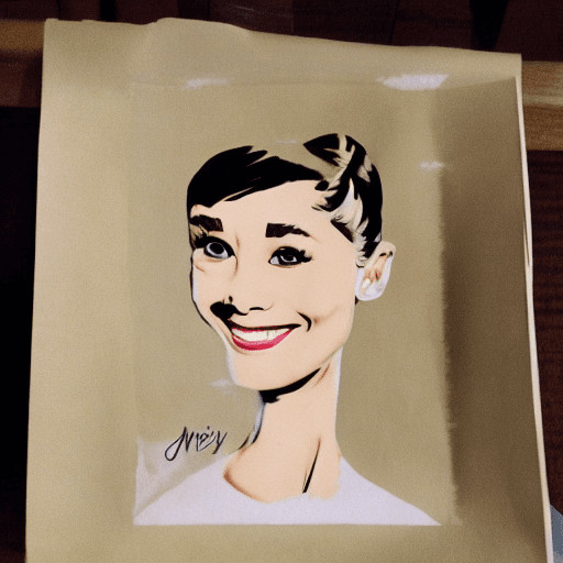 AI generated: Audrey Hepburn caricature  --niji 5