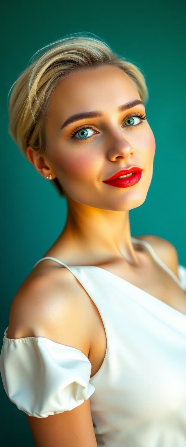 AI generated: "Image is a high resolution, full height vertical low angle perspective, portrait of a super model w...