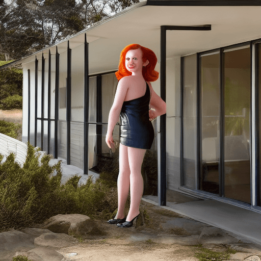 AI generated: Hyper realistic eye level exterior photo of a mid century modern style house overlooking the ocean, ...